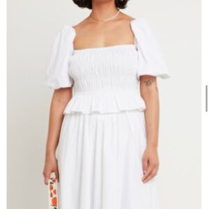 White Smocked Puff-Sleeve Women's Top